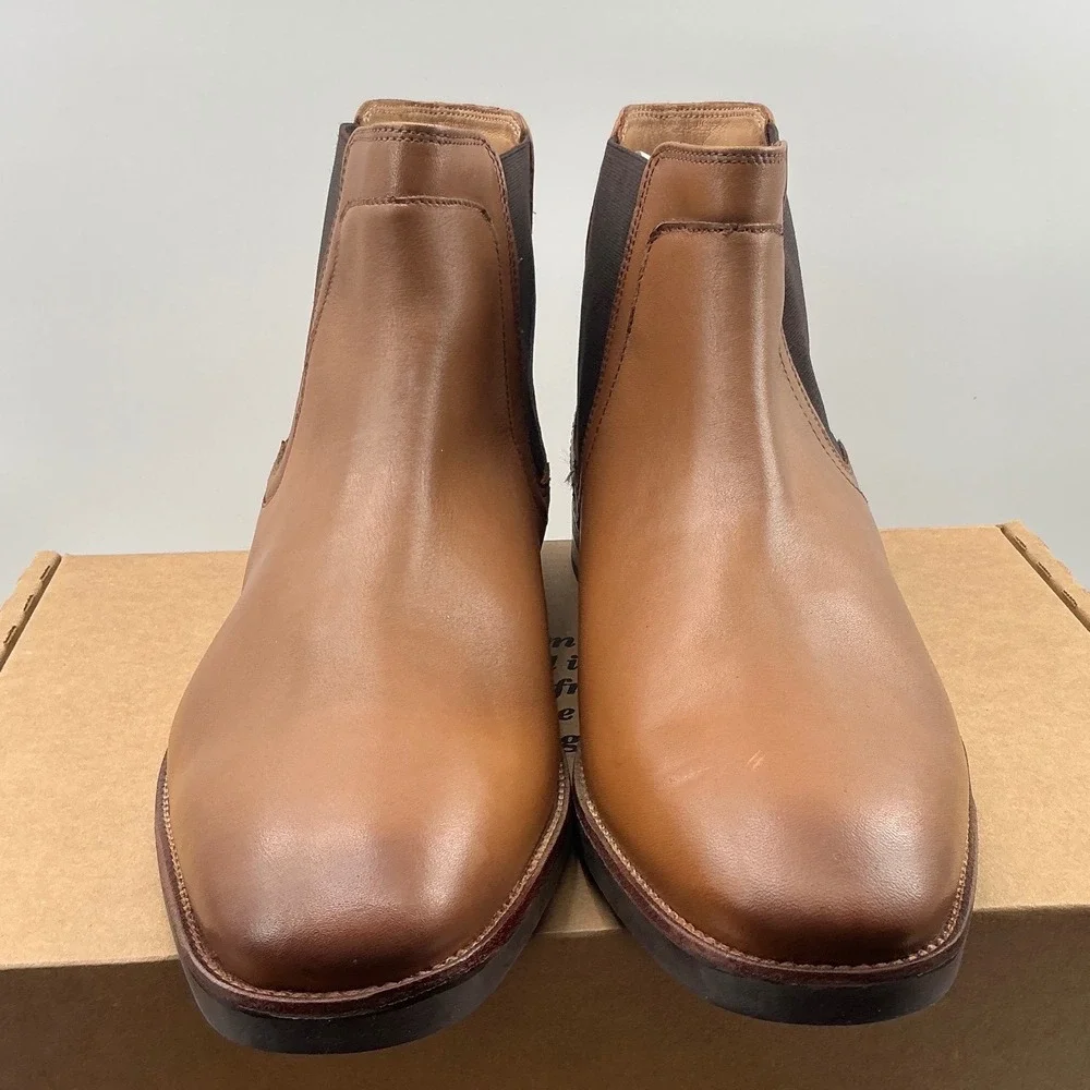 Johnston & Murphy Mens Tan Leather Chelsea Boots Burnished Almond Toe Pull On